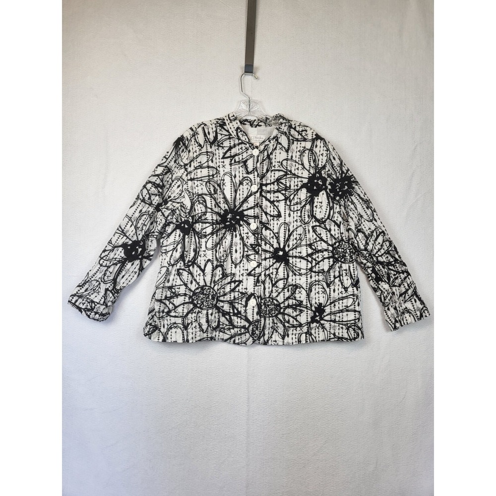 CJ BANKS WOMEN'S WHITE WITH BLACK EMBROIDERY JACKET BUTTON‎ COAT PLUS SIZE 2X